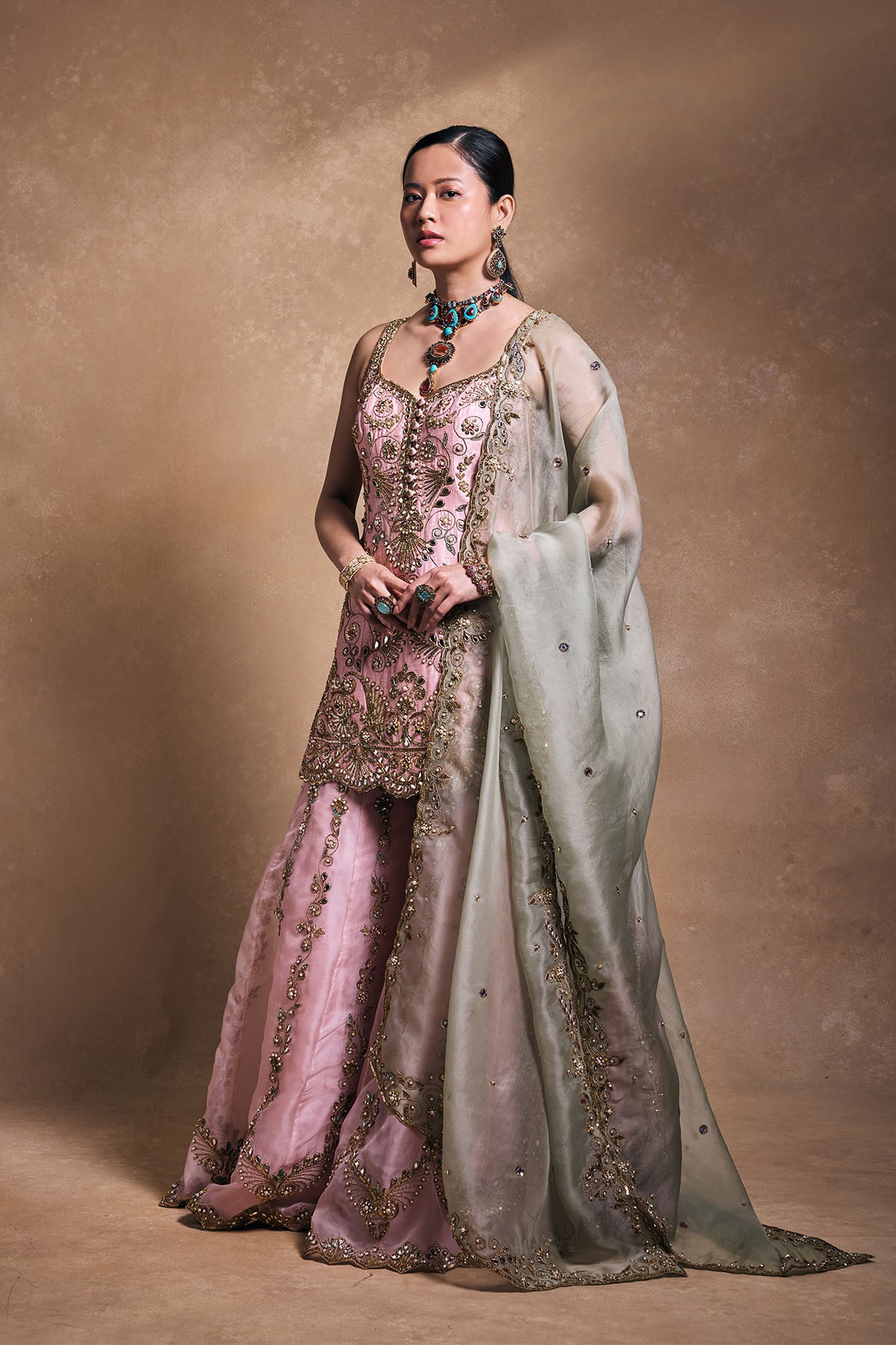 Blush And Sage Sharara Set