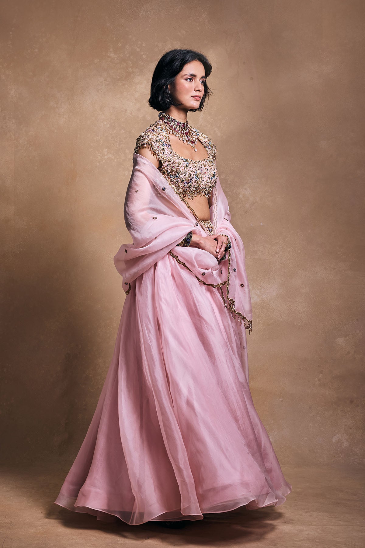 Baby Pink Organza Lehenga Set
