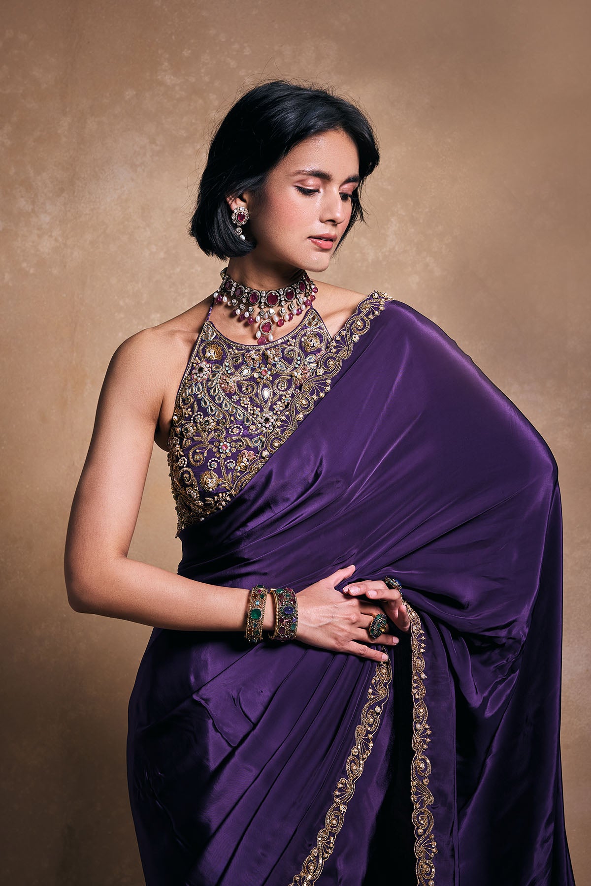 Deep Purple Crepe Saree