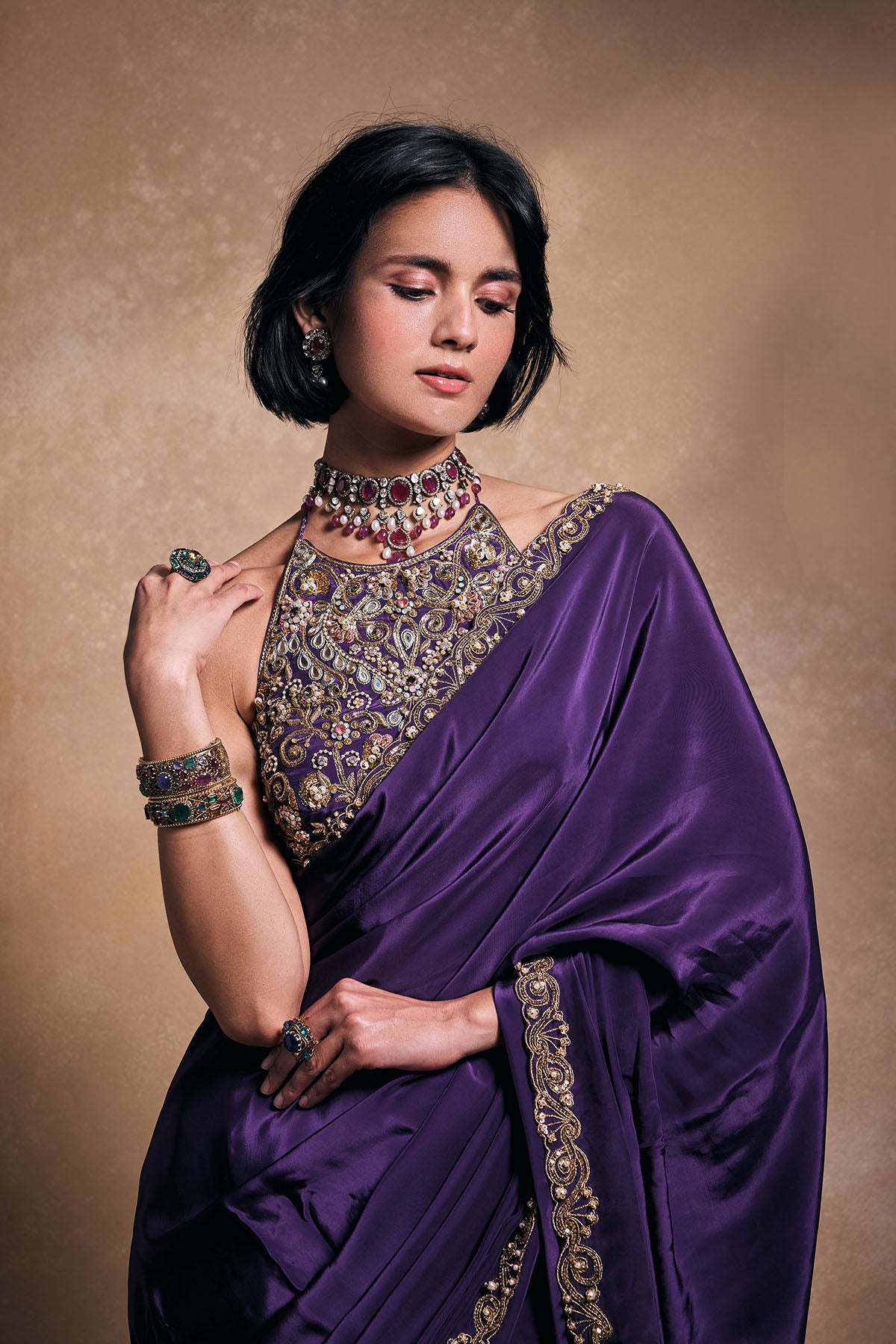 Deep Purple Crepe Saree