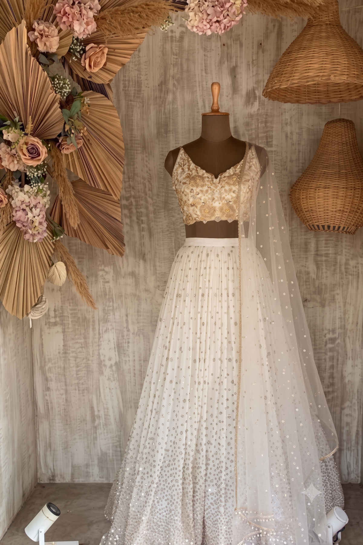 IVORY SHOOTING STAR BUTTERFLY LEHENGA SET - Ready To Ship