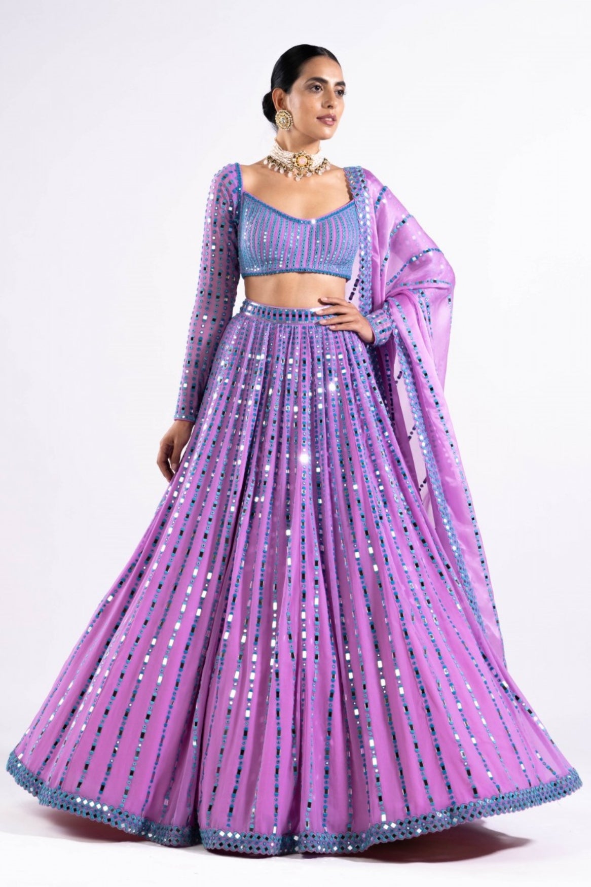 Mauve Linear Drop Lehenga Set
