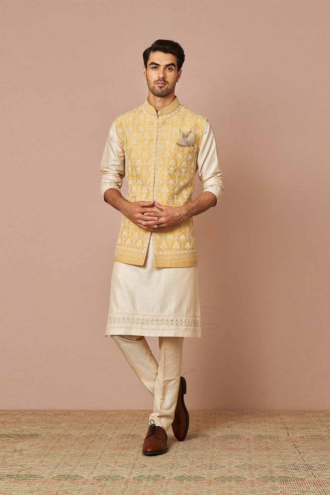 PASTEL YELLOW RAWSILK KIAAN BANDI SET