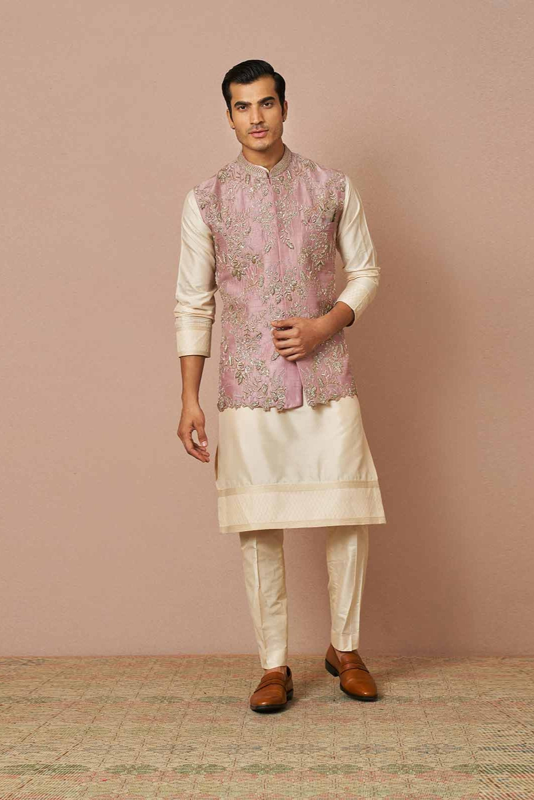 MAUVE DARIUS RAWSILK BANDI KURTA SET