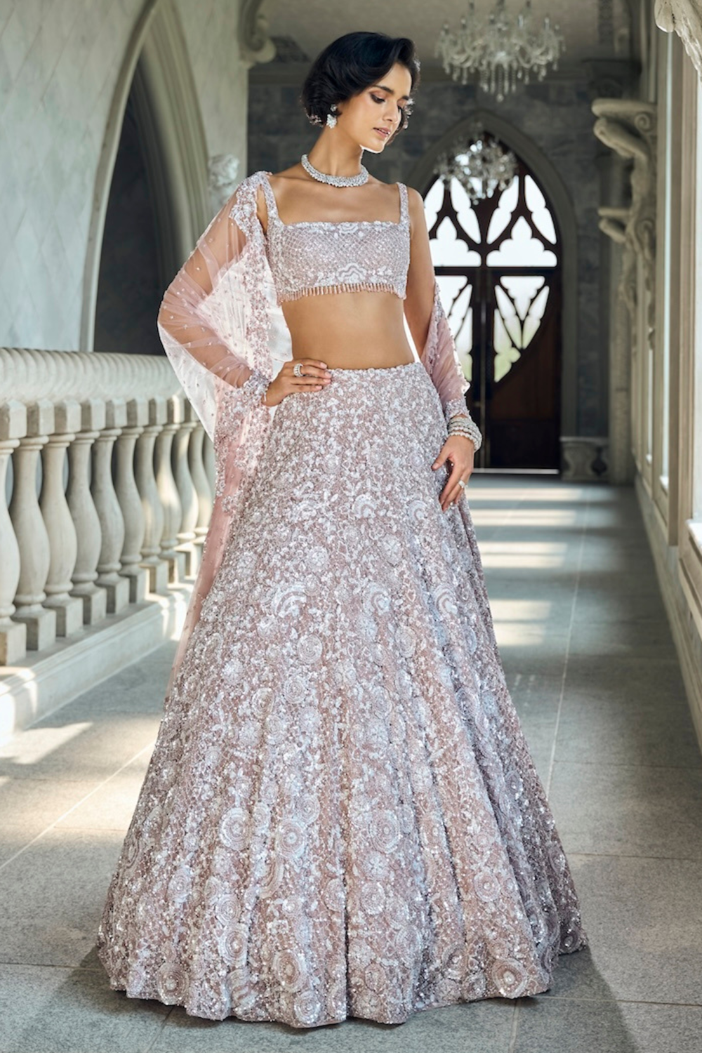 Mauve Sequin Lehenga Set