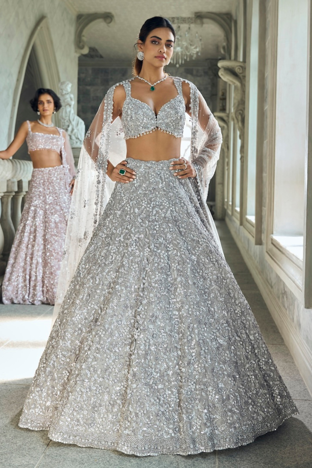 Silver Sequin Lehenga Set