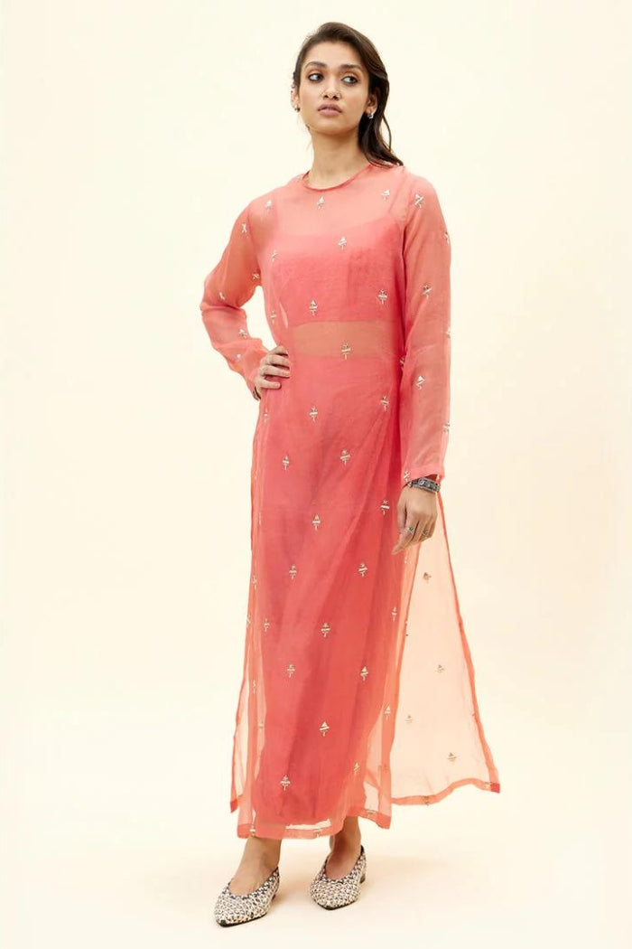 D.CORAL DRAPY PANTS WITH BUSTIER AND ORGANZA KURTA