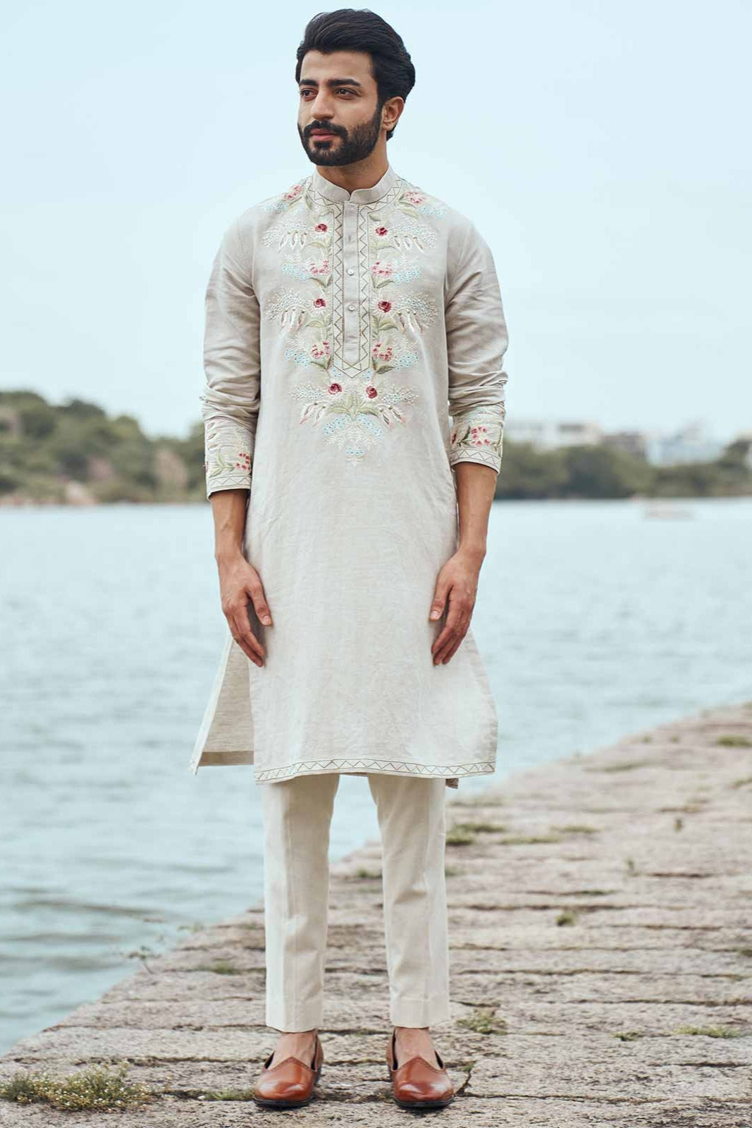 IVORY THREAD WORK KURTA SET