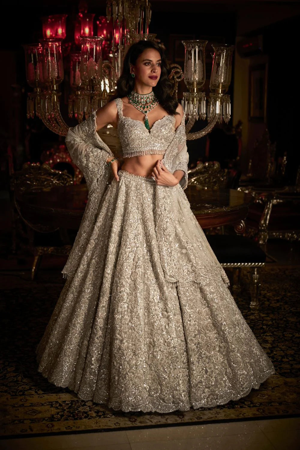 Silver Floral Lehenga Set