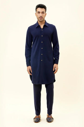 BLACK VOLVO OVERLAP KURTA WITH TIGER EMB ON SIDE WITH PANTS