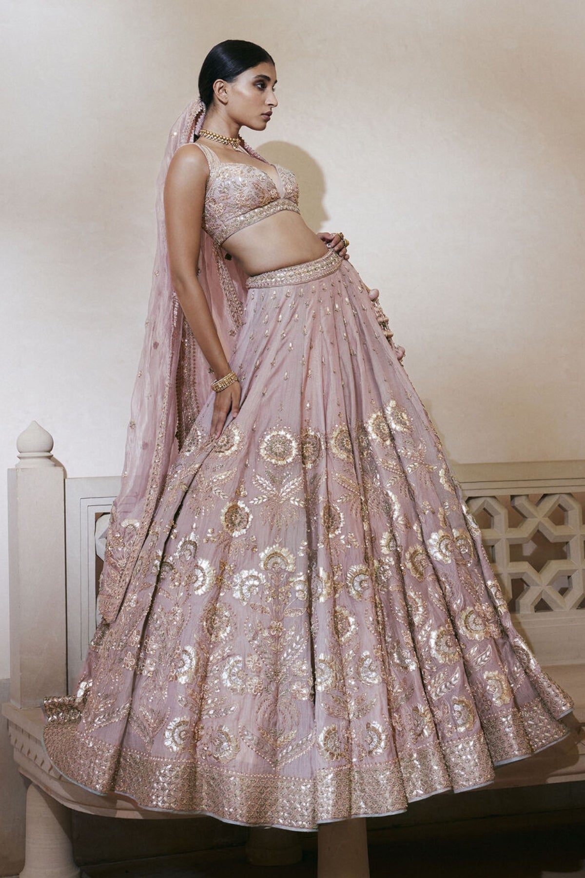 SITARA RESHAM & GOTA PATTI SILK LEHENGA - BLUSH