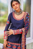 BLUE HEAVY EMBROIDERED KURTA WITH SHARARA AND BLUE JAAL PRIT BUPATTA