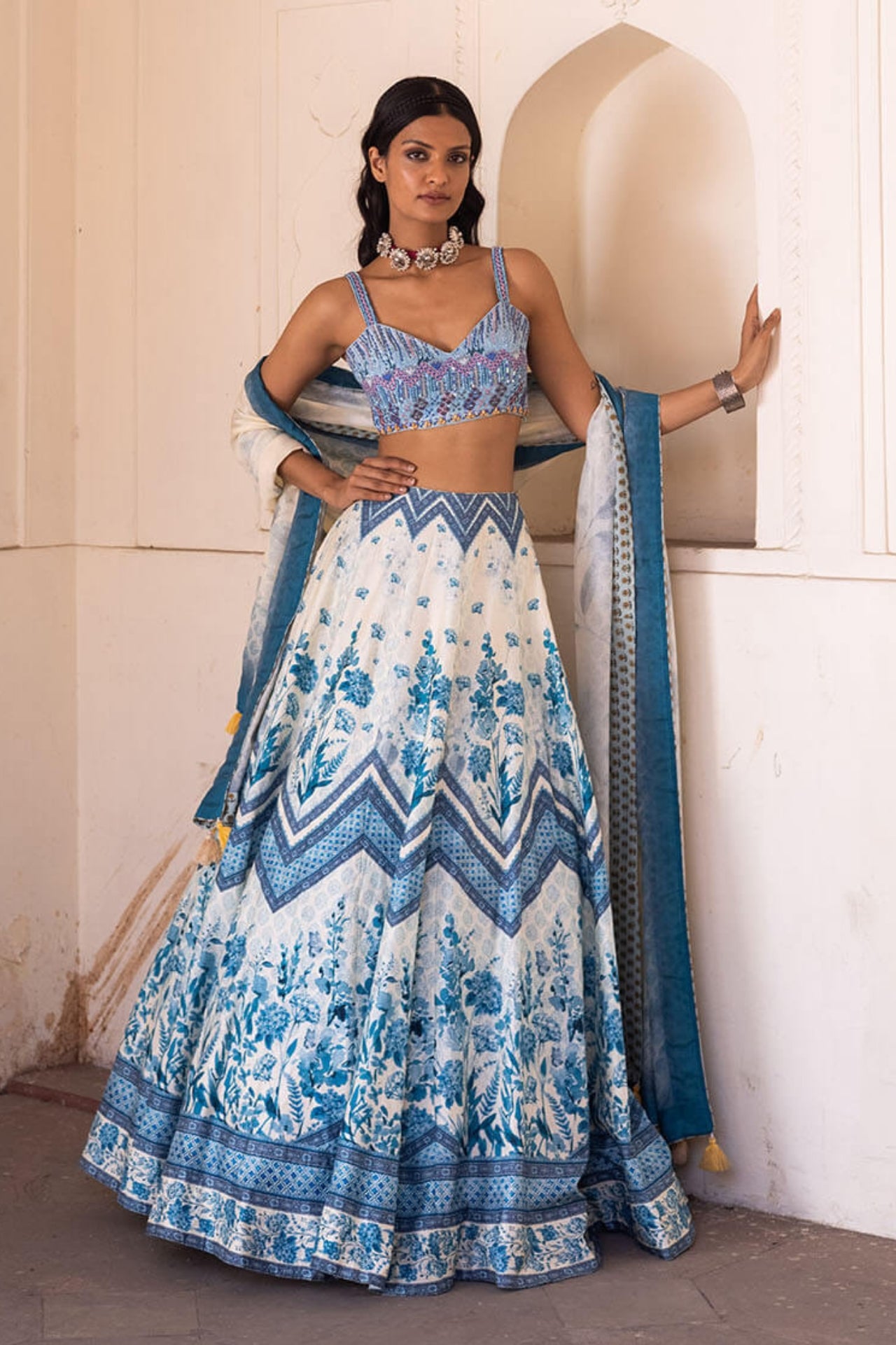 Blue Water Lily Lehenga