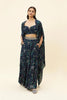 BLUE MOR JAAL PRINT BOX PLEATED PANTS WITH BIKINI BUSTIER AND CAPE