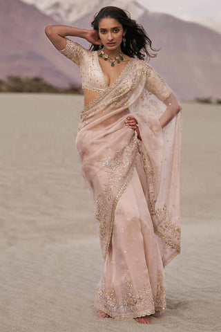 Ash Pink Chandelier Pearl Drop Saree Set