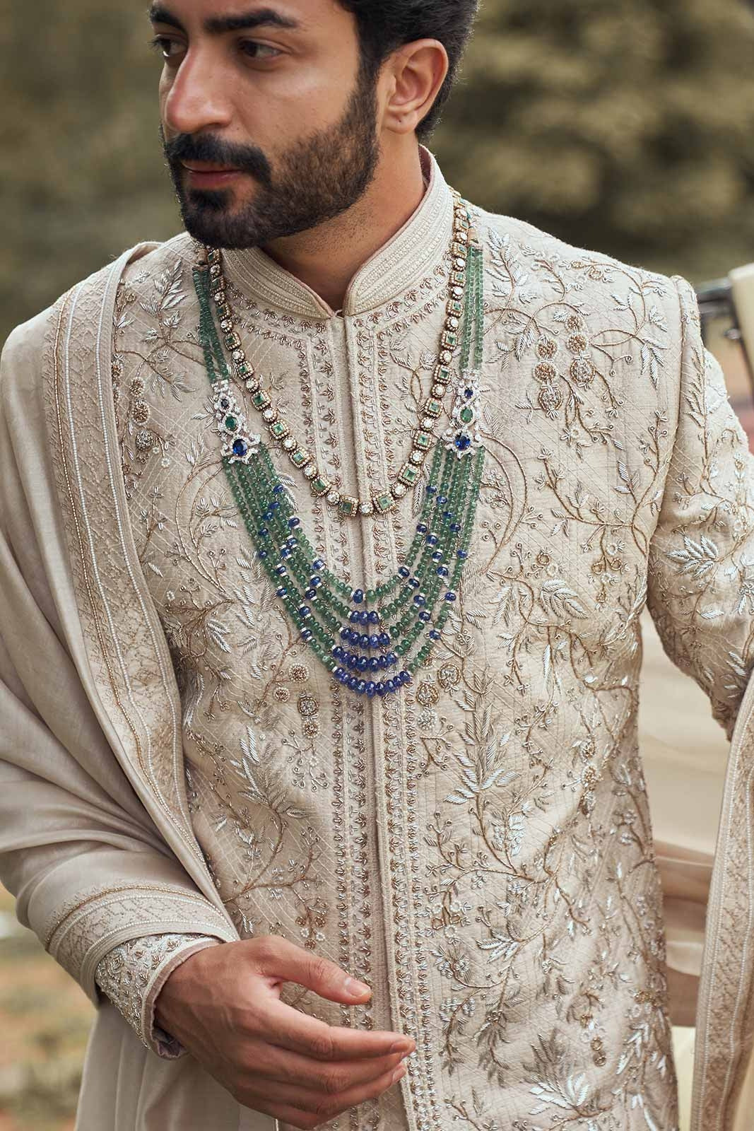 LEAF GEOMETRIC EMBROIDERED SHERWANI SET