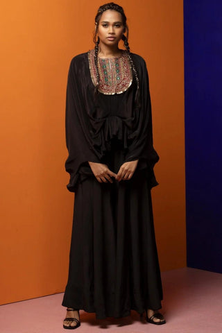 Black Printed Mughal Rhapsody Pre Draped Sari Set