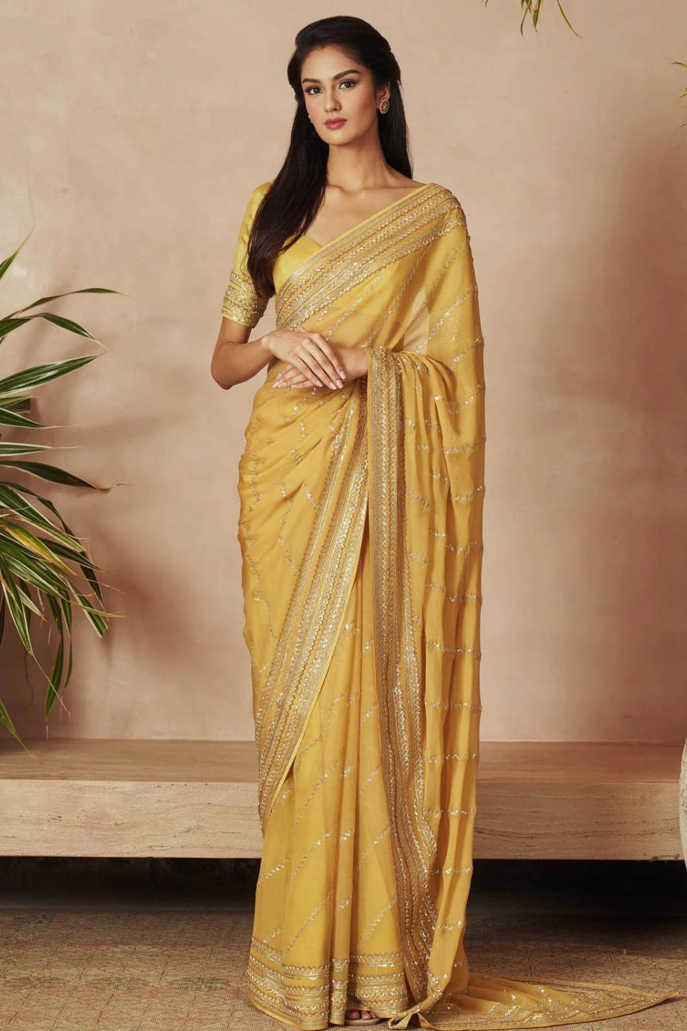 YELLOW CHIFFON SAREE