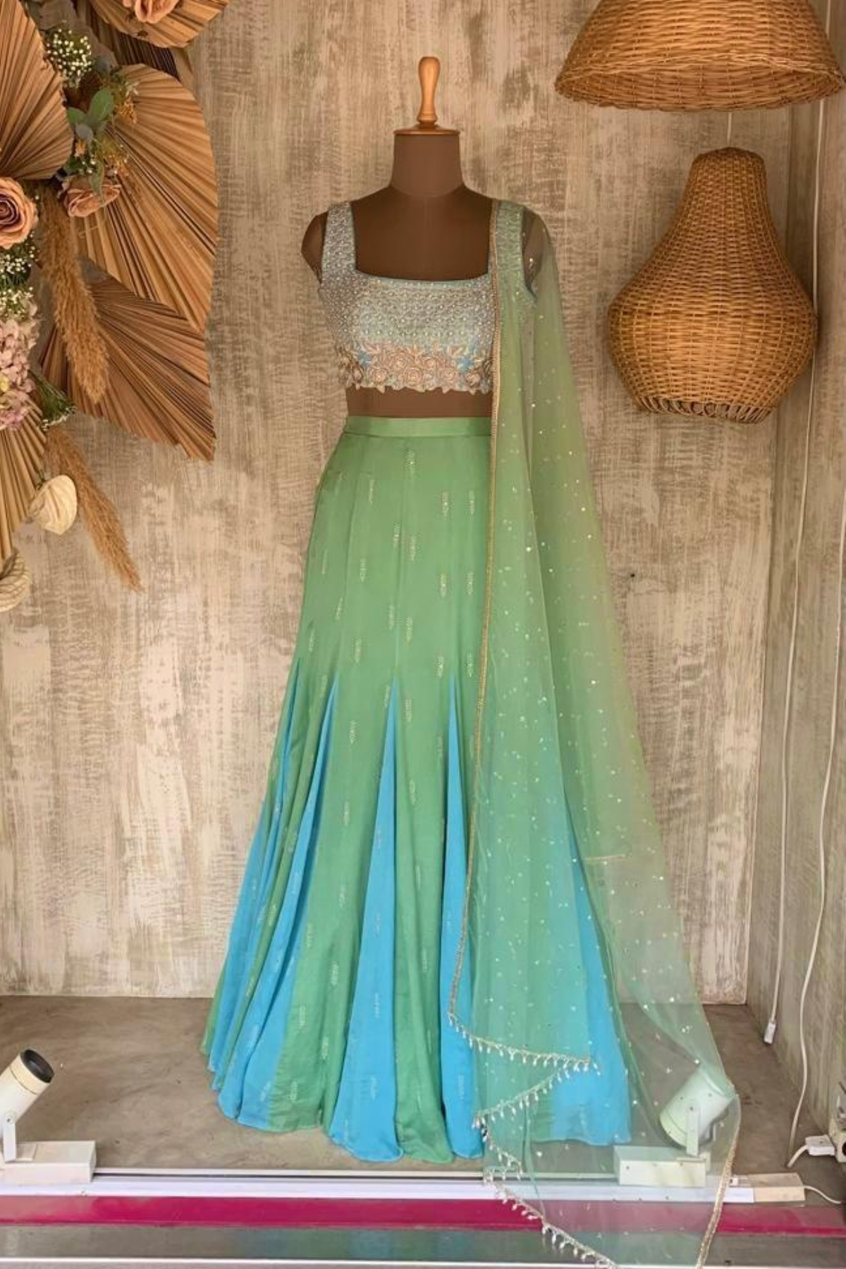 Green blue sara lehenga set - Ready to ship