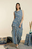 BLUE BOHO STRIPE PRINT CROP TOP WITH ATTACHED DRAPE WITH PANTS