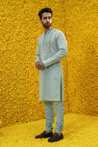BLACK VOLVO OVERLAP KURTA WITH TIGER EMB ON SIDE WITH PANTS