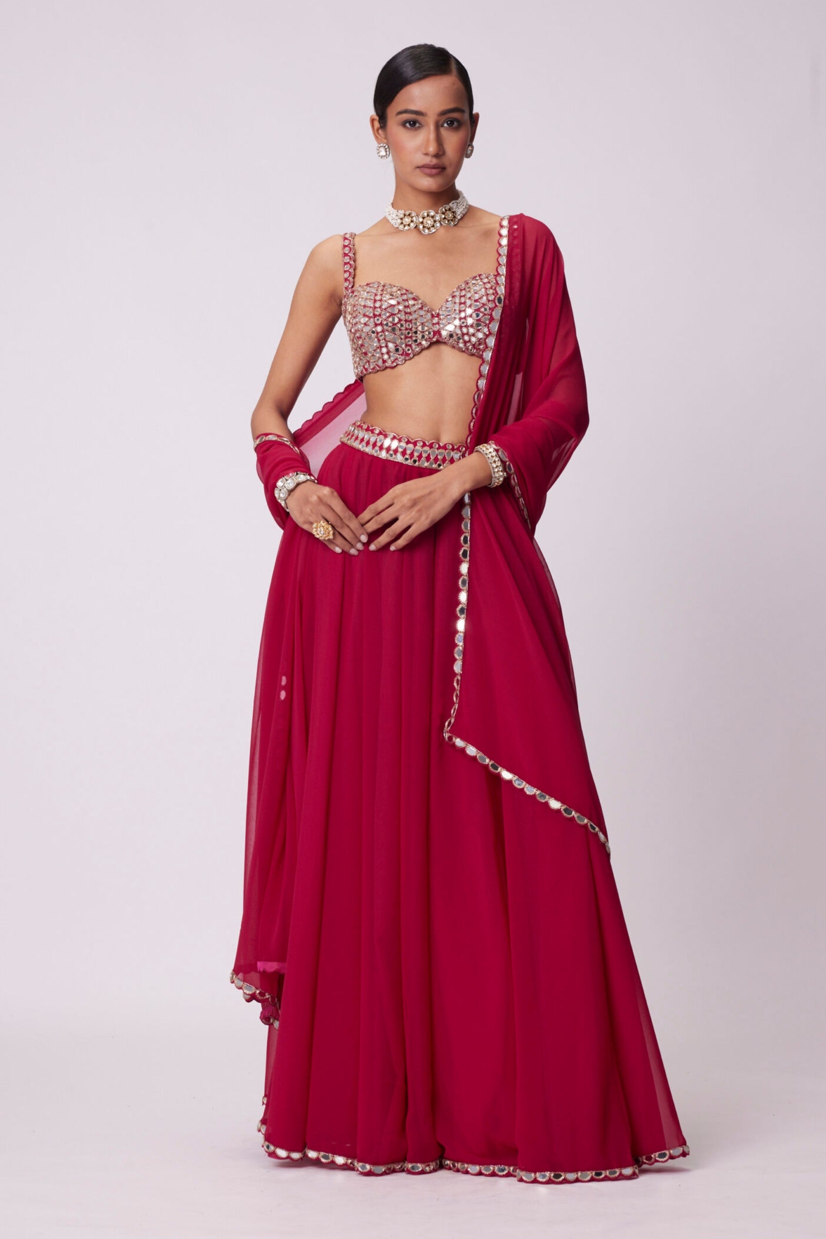Crimson Red Lehenga Pant Set