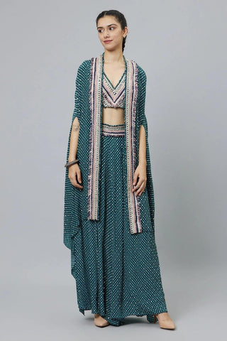 EMBROIDERED NOOR JACKET WITH SCALLOP BUSTIER AND SCALLOP PANTS