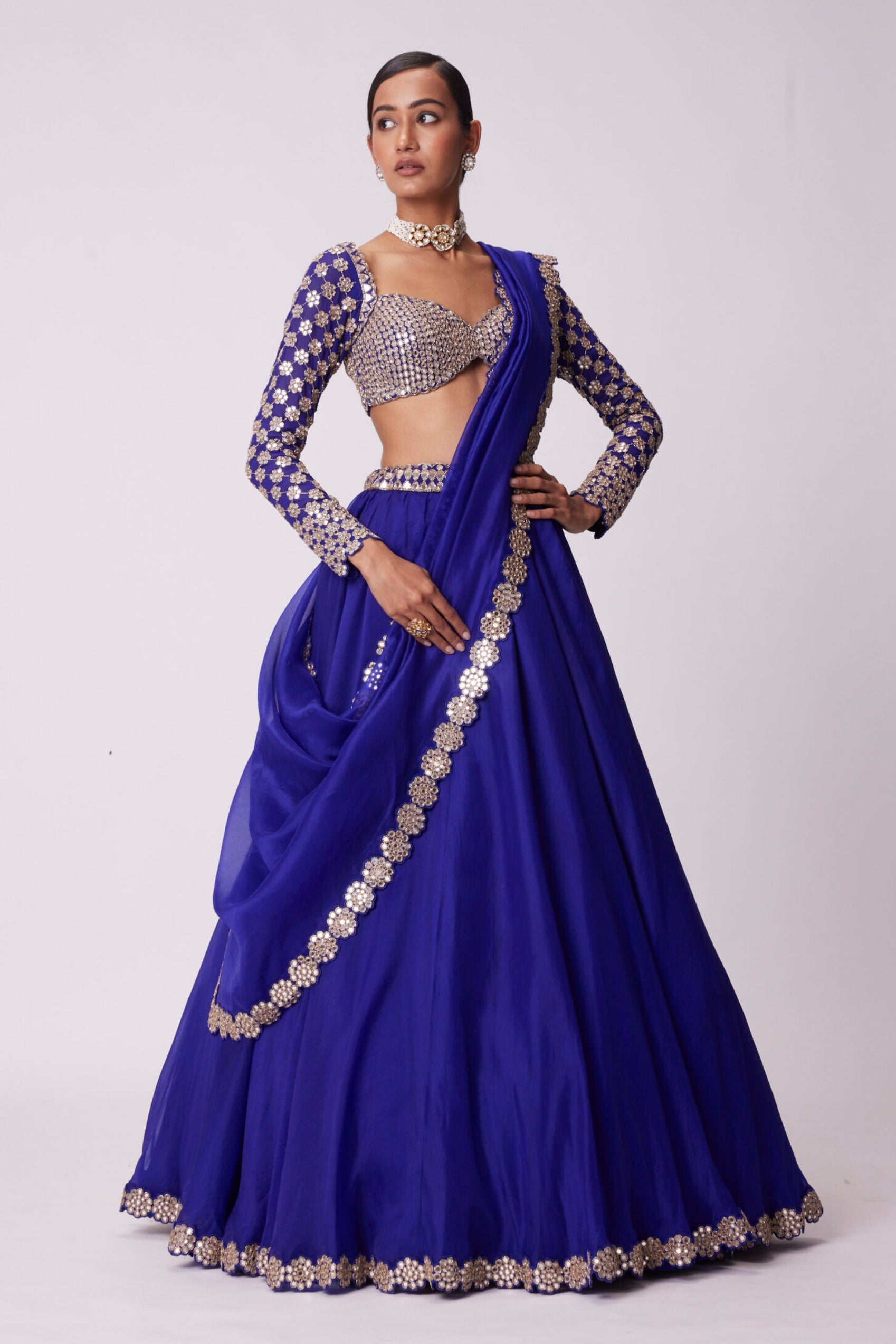 Persian Blue Hand Embroidered Lehenga Set
