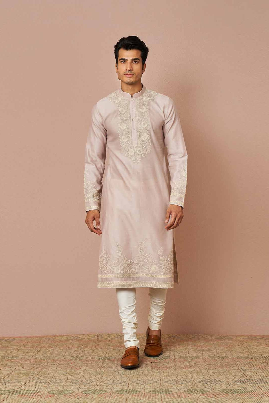 PASTEL PINK SILK NADER KURTA SET