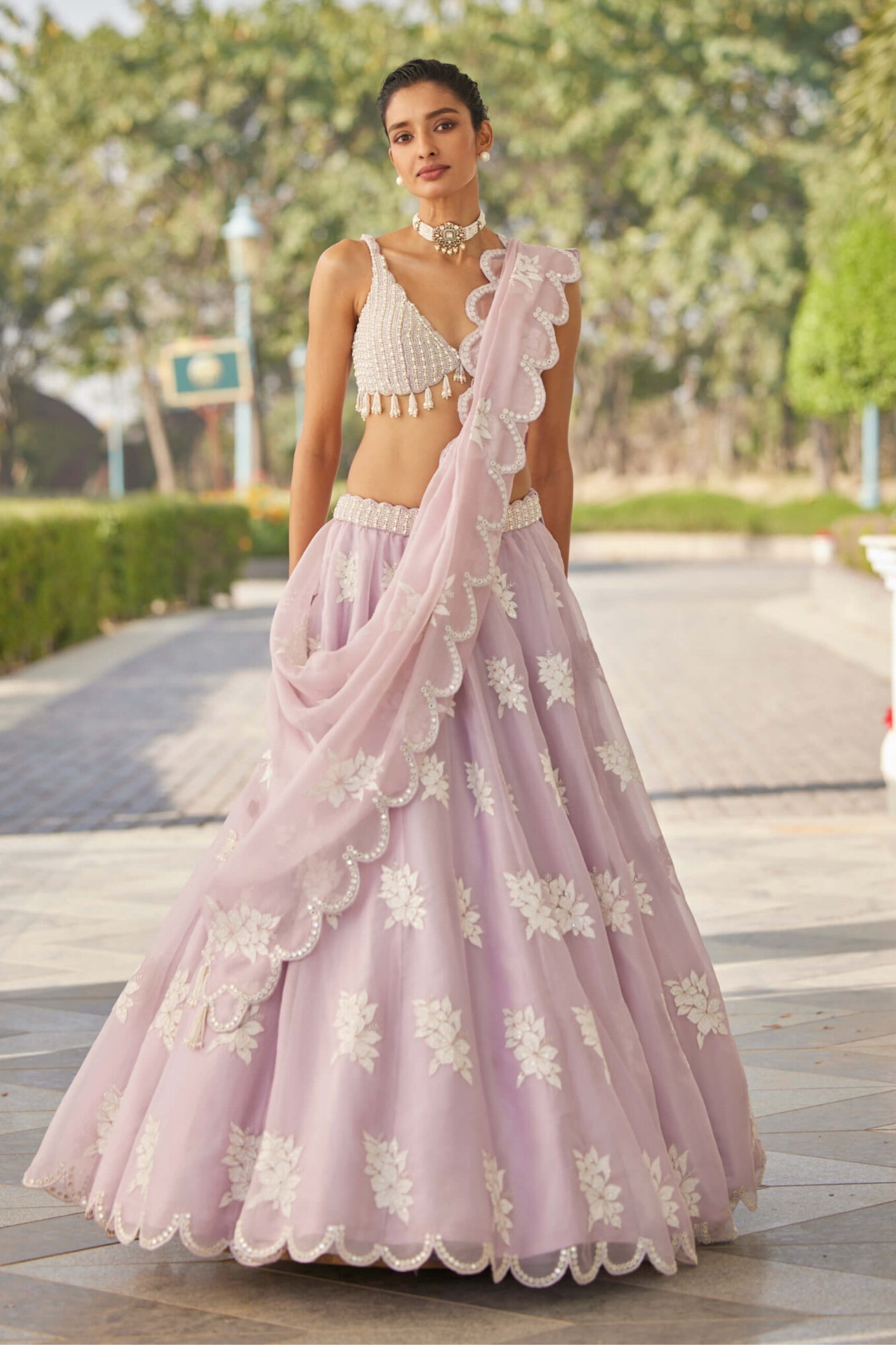 Powder Lilac Flower Lehenga Set