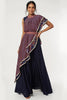 BLUE CROPTOP WITH BLUE LEAF PRINT ATTACHED DRAPE WITH SHARARA PANTS & BELT