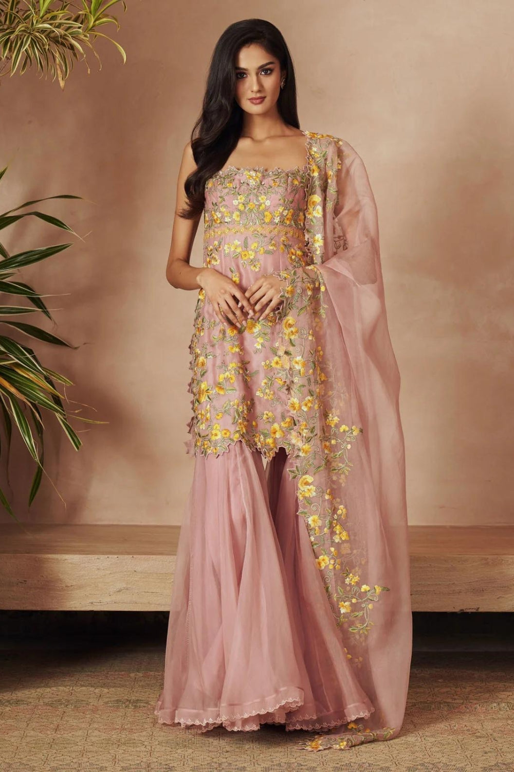 PINK MALAIKA SHARARA SET