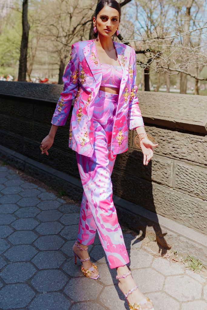 LIVING CORAL- LILAC AND HOT PINK SEQUIN PRINTED PANT SUIT SET