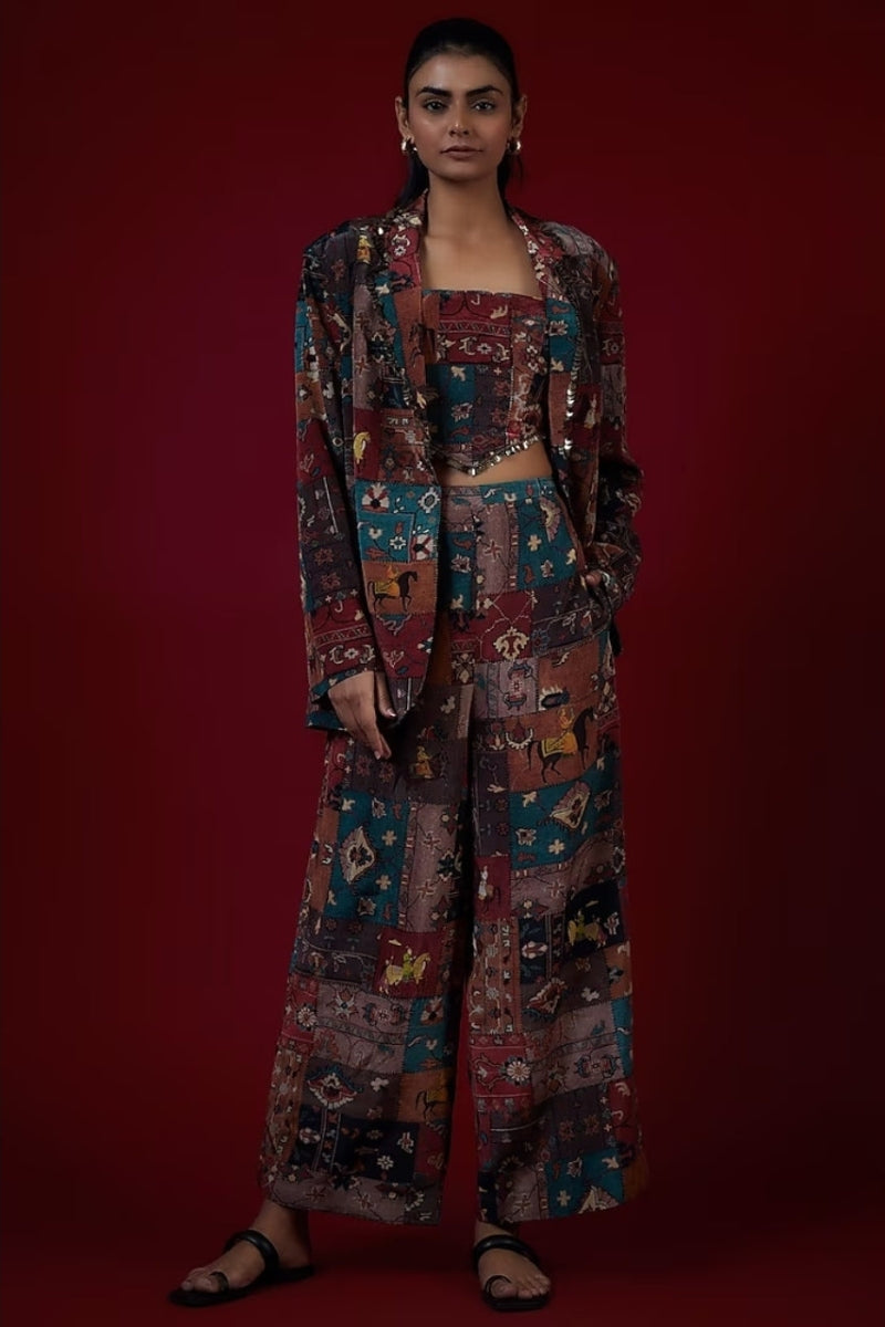 Multicolor Printed Pant Suit Set