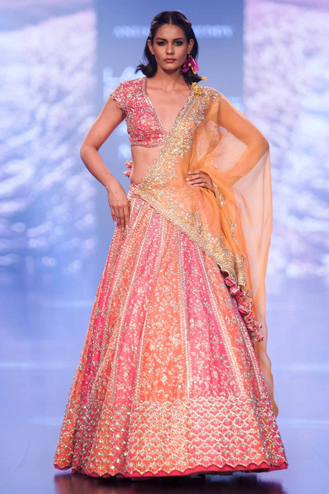 ZAHIRA PINK & PEACH TWO TONE LEHANGA SET