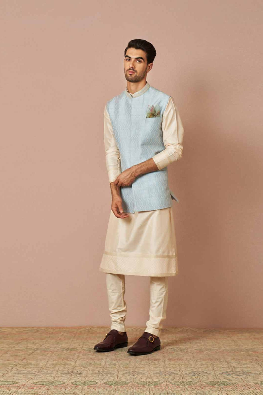 PASTEL BLUE ADEM EMBROIDERED BANDI SET