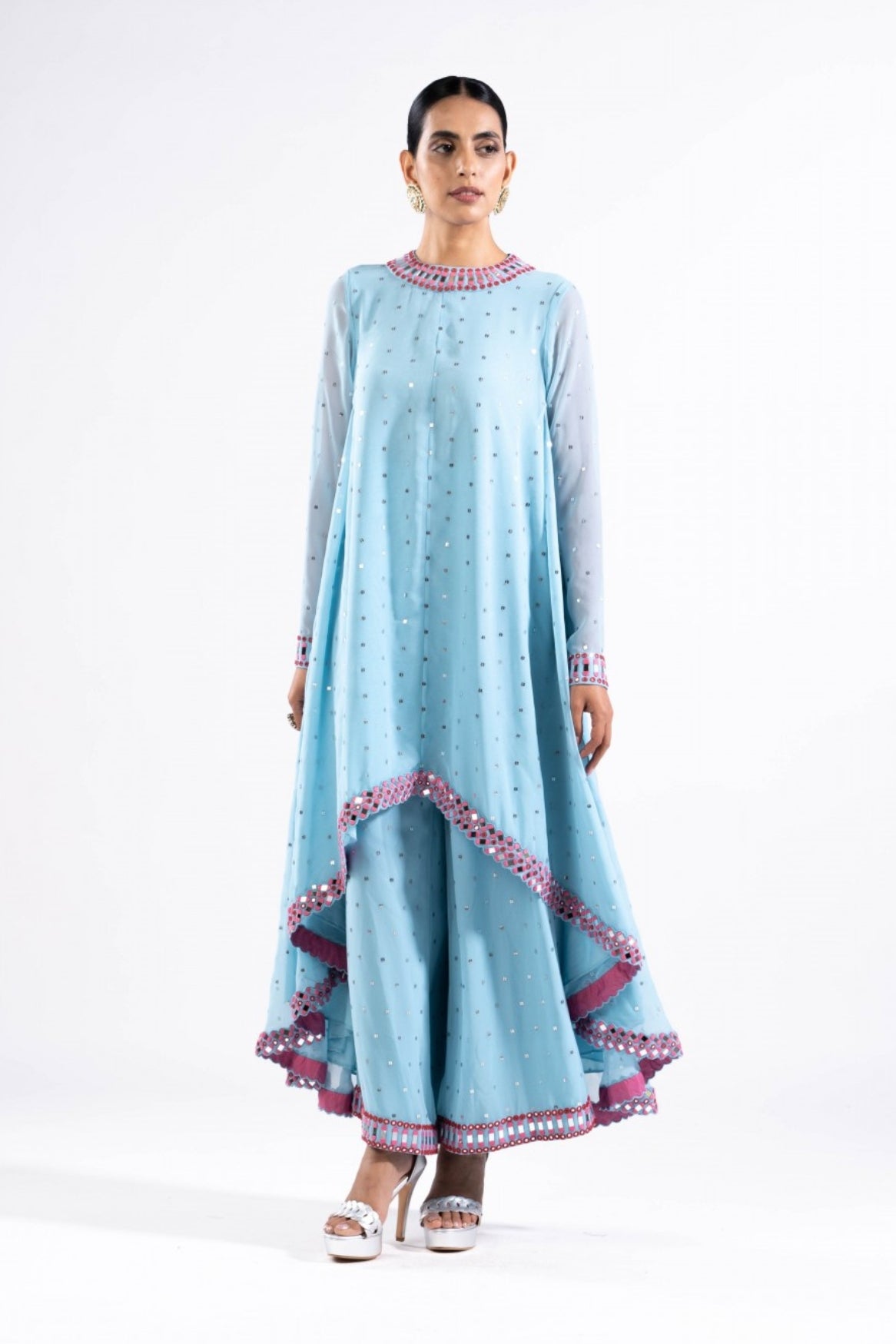 Ice Blue Asymmetrical Kurta Set