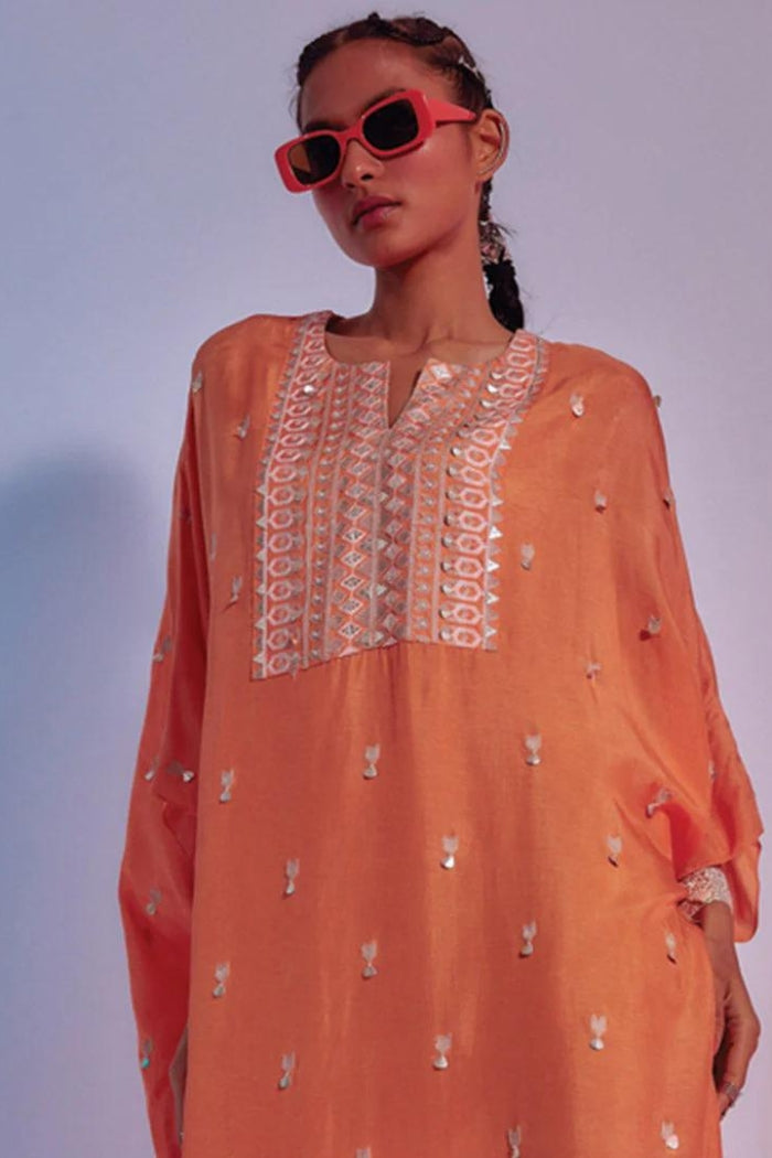 RED RASA JAAL KAFTAN STYLE JUMPSUIT WITH PATCHWORK BELT