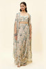 BEIGE MOR JAAL PRINT DRAPE SKIRT WITH BUSTIER AND CAPE