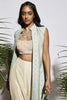 BIEGE MINT OMBRE DRAPE SKIRT WITH BIEGE AND MINT EMBROIDERED STRUCTURED JACKET