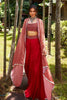 RED RUSSIAN SHARARA WITH EMBROIDERY BUSTIER AND HIGHLIGHTED CAPE
