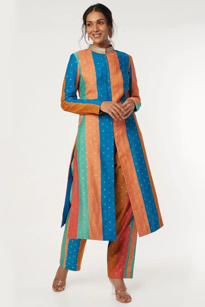 BROCADE SHERWANI KURTA WITH BROCADE STRIPE PANTS