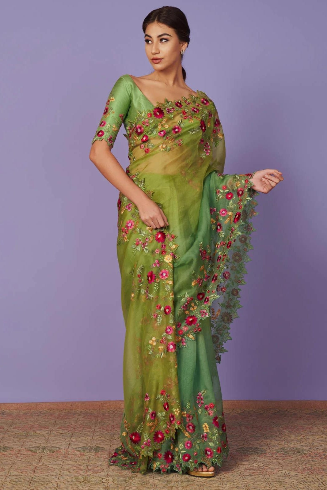 MULTI THREAD WORK SAREE SET