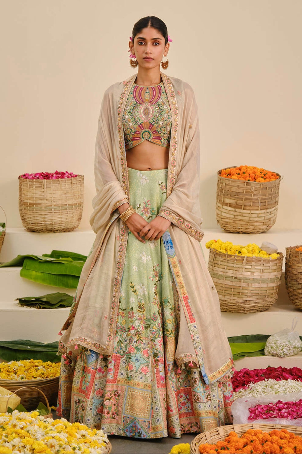 Green Flora Lehenga