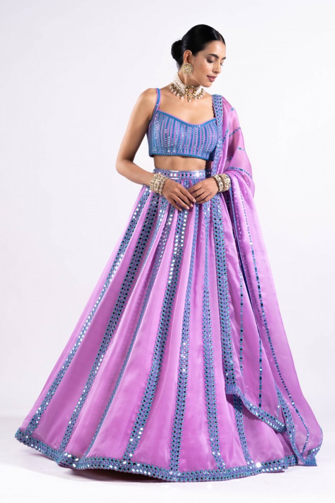 Mauve Mirror Seam Lehenga Set