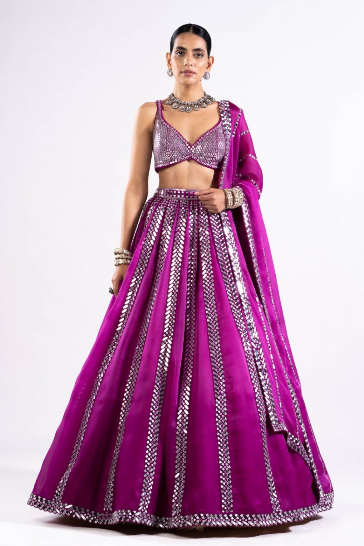 Pop Wine Mirror Seam Lehenga Set