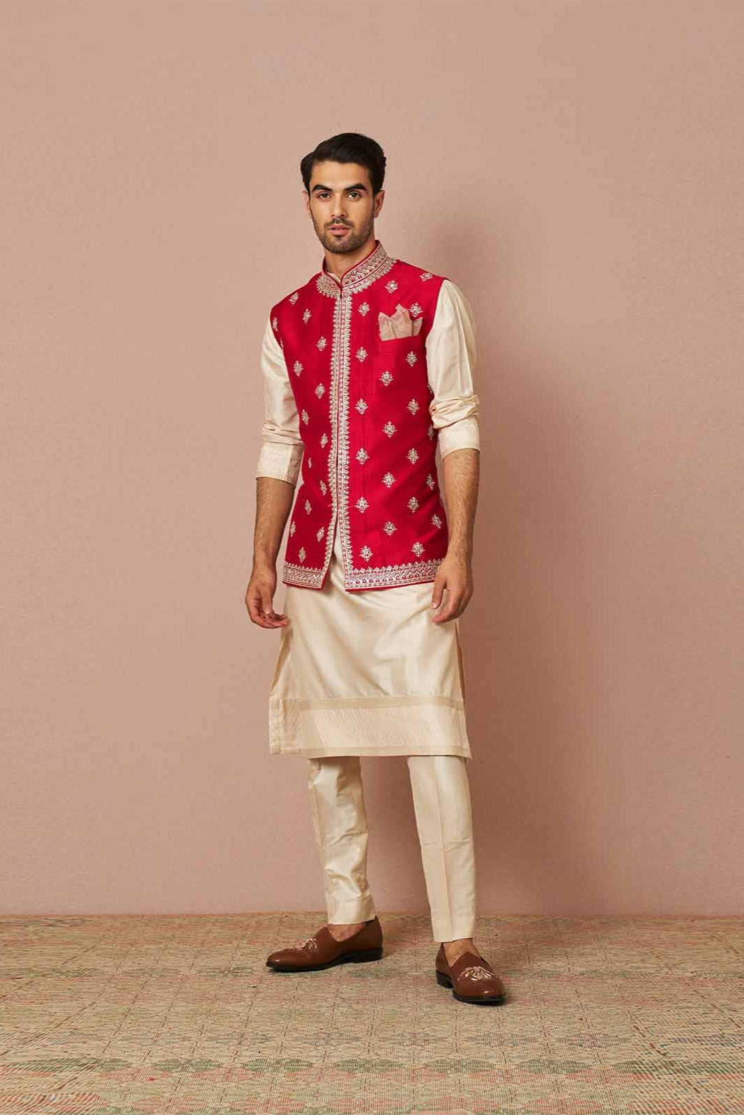 RED RAWSILK ZARDOSI BANDI SET