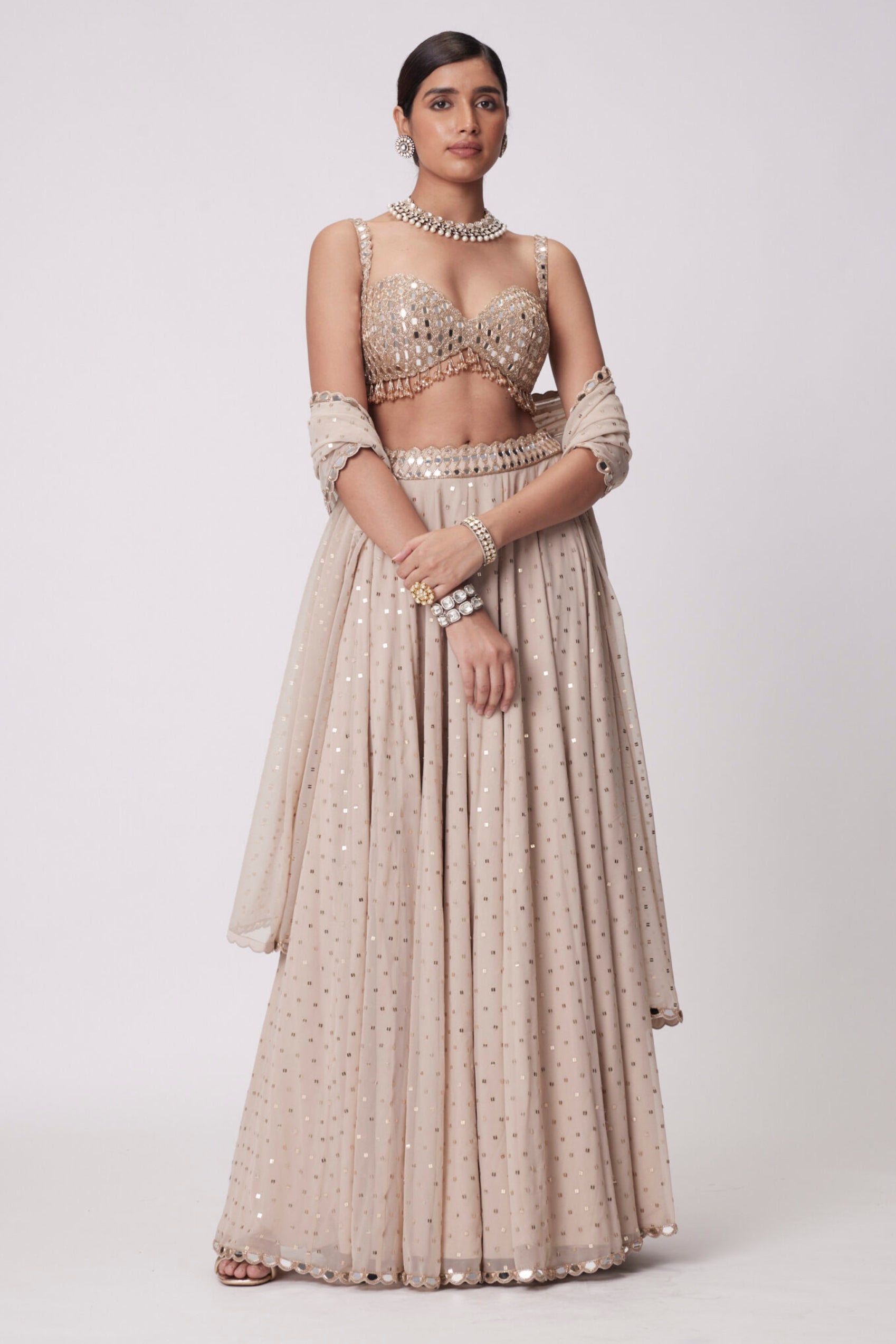 Light Beige Georgette Lehenga Pants Set