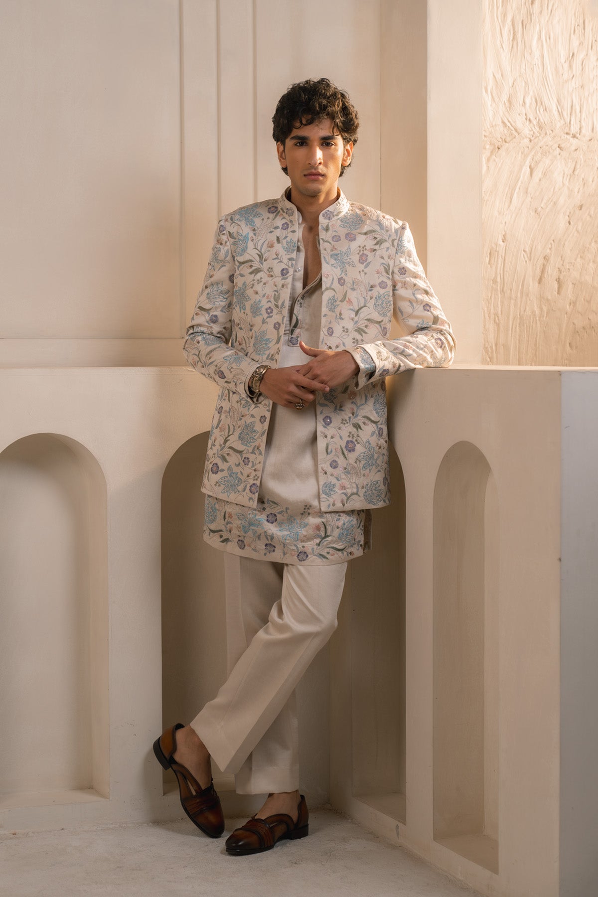 Silver Veil Linen Silk Short Jacket Set