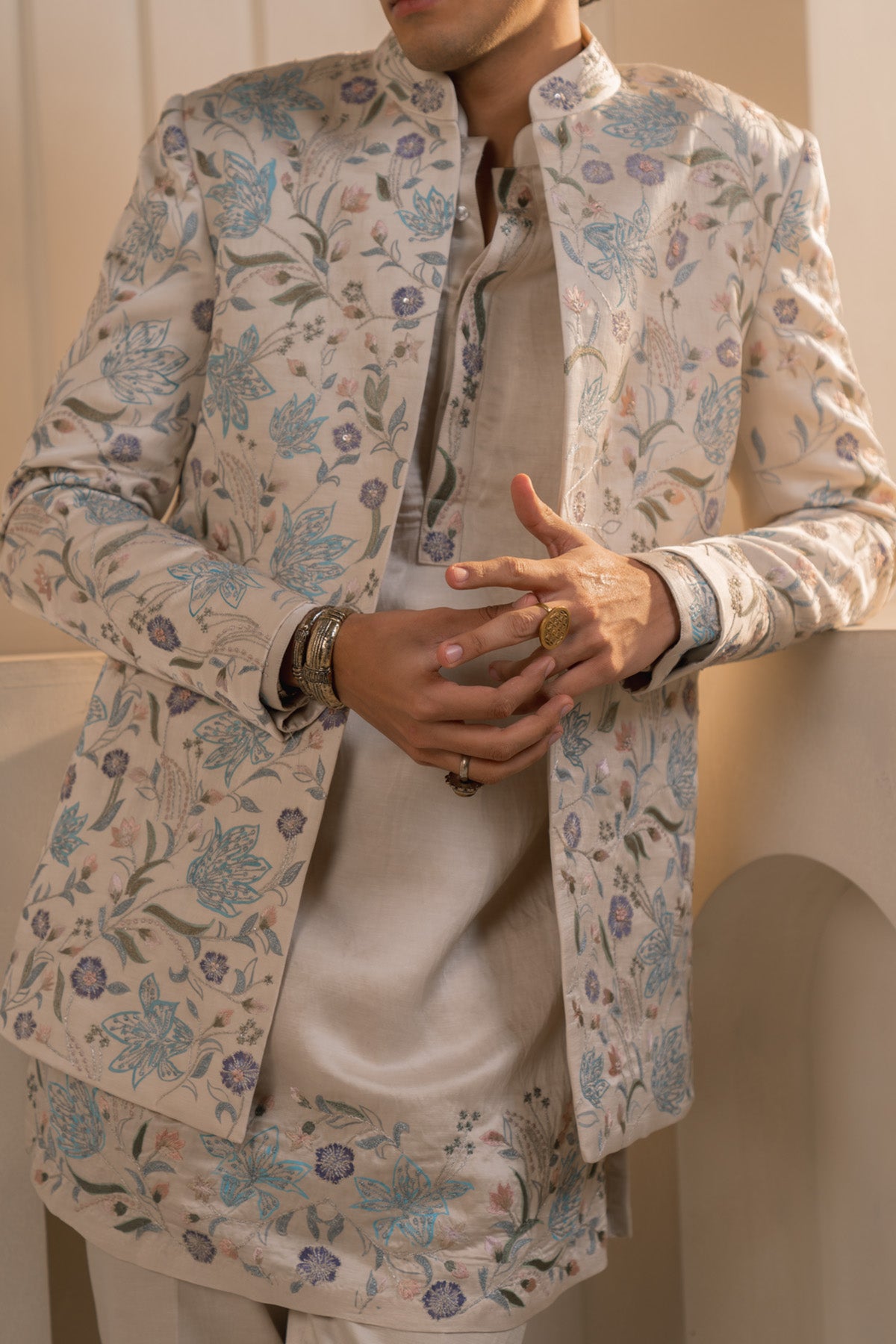 Silver Veil Linen Silk Short Jacket Set